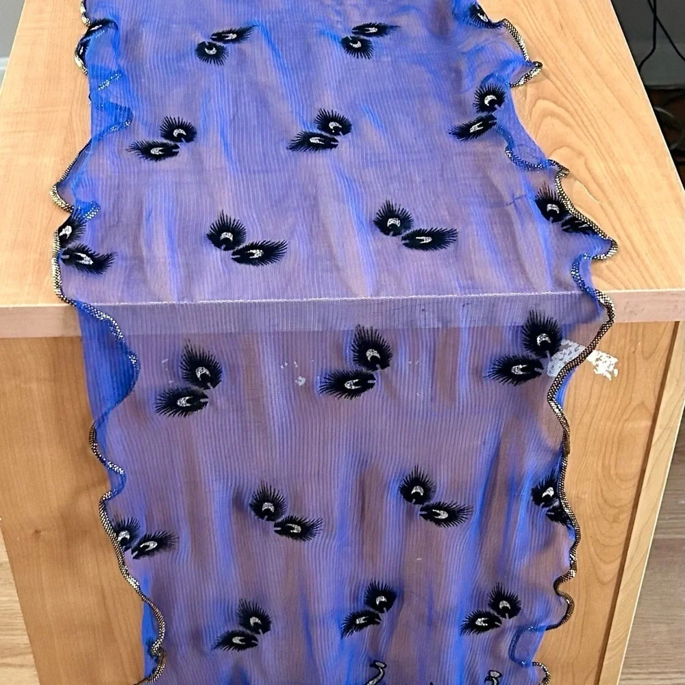 Peacock Scarf xlong blue/purple gold/silver beautiful 75 x 15